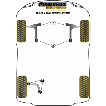 Powerflex Buchsen Querlenker oben mit Sturzeinstellung HA für Ford C-Max Mk1 (2003-2010) Black Series