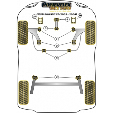 Powerflex Buchsen Querlenker unten hinten VA für Ford Fiesta Mk6 inc ST & Fusion (2002-2008) Black Series