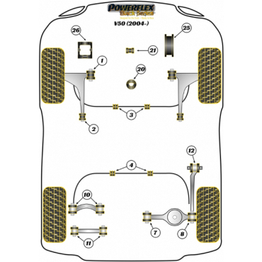 Powerflex Buchsen Quer-, Längslenker oben HA für Volvo V50 (2004-2012) Black Series