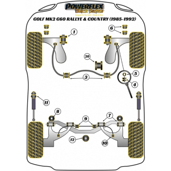 Powerflex Buchsen Stoßdämpfer Aufnahme oben hinten für VW Golf MK2 G60, Rallye, Country (1985 - 1992) Black Series