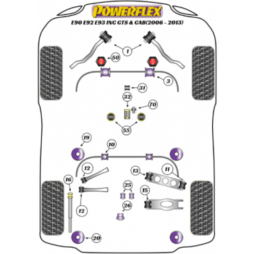 Powerflex Buchsen Querlenker vorne unten innen HA für BMW E90, E92, E93 3 Series M3 (2006 -2010)