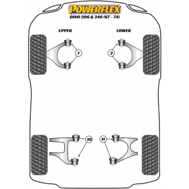 Powerflex Buchsen Querlenker hinten oben innen für Ferrari Dino 206/246GT (1967-1974)