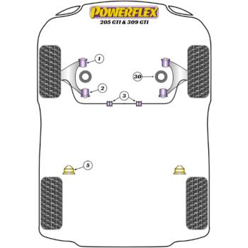 Powerflex Buchsen Stabilisator vorne 21mm für Peugeot 205 GTi (1985-1998)