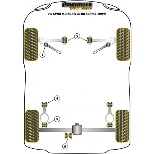 Powerflex bushes Black Series Alfa Romeo P6 Spider, GTV all series (1967-1994)