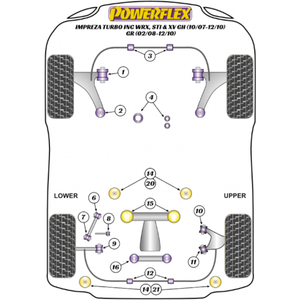 Powerflex bushes Subaru Impreza GR, GH (2007-2011) & WRX + STI (2007-2014)